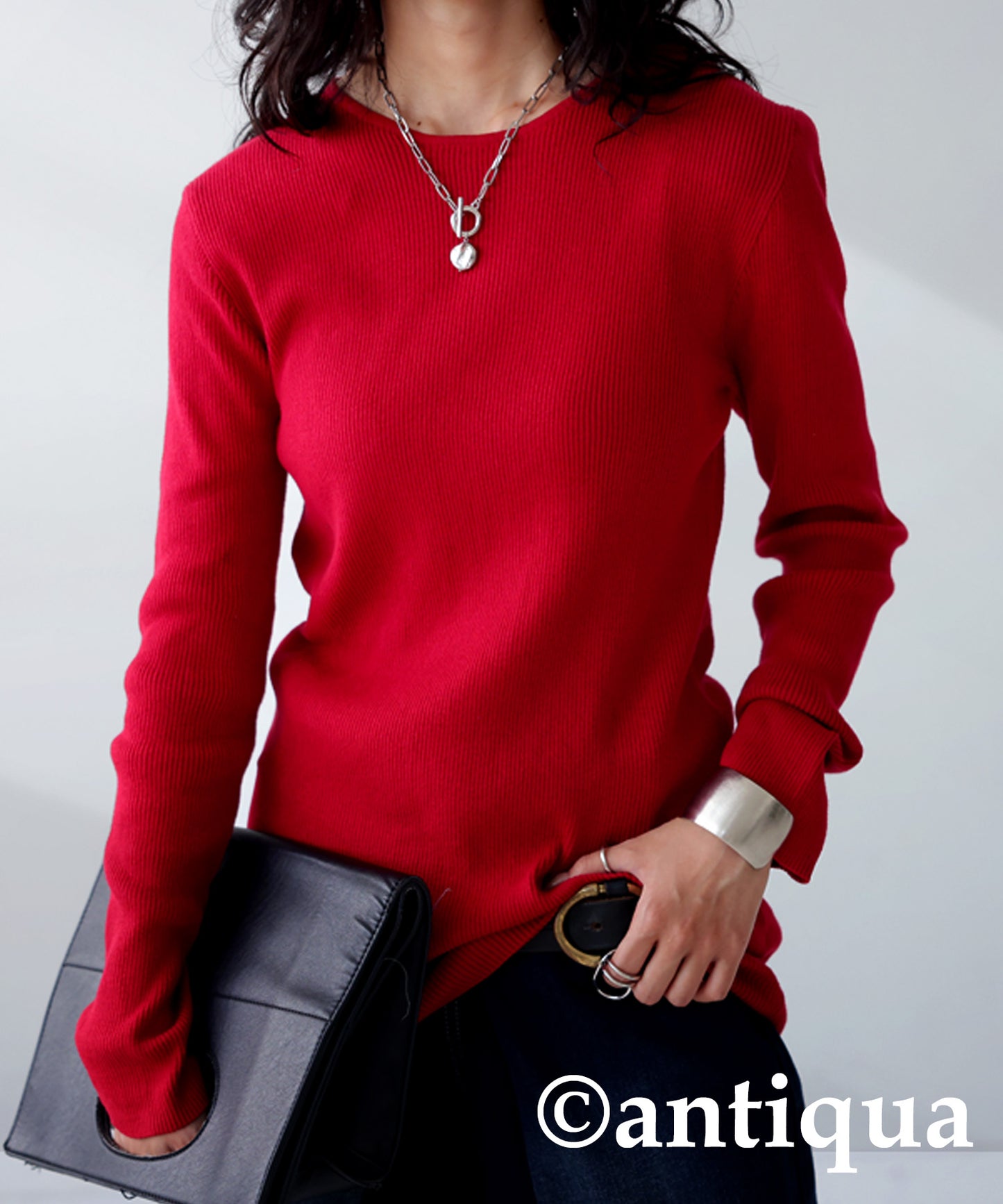 Crew neck rib knit Ladies