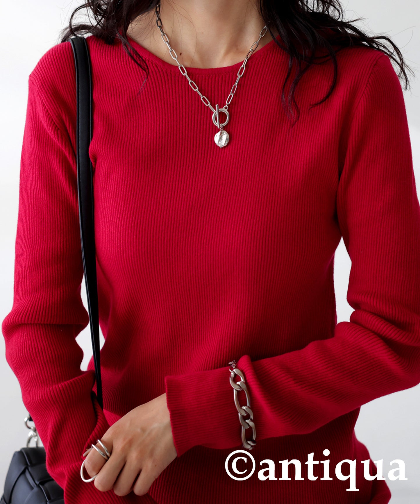 Crew neck rib knit Ladies