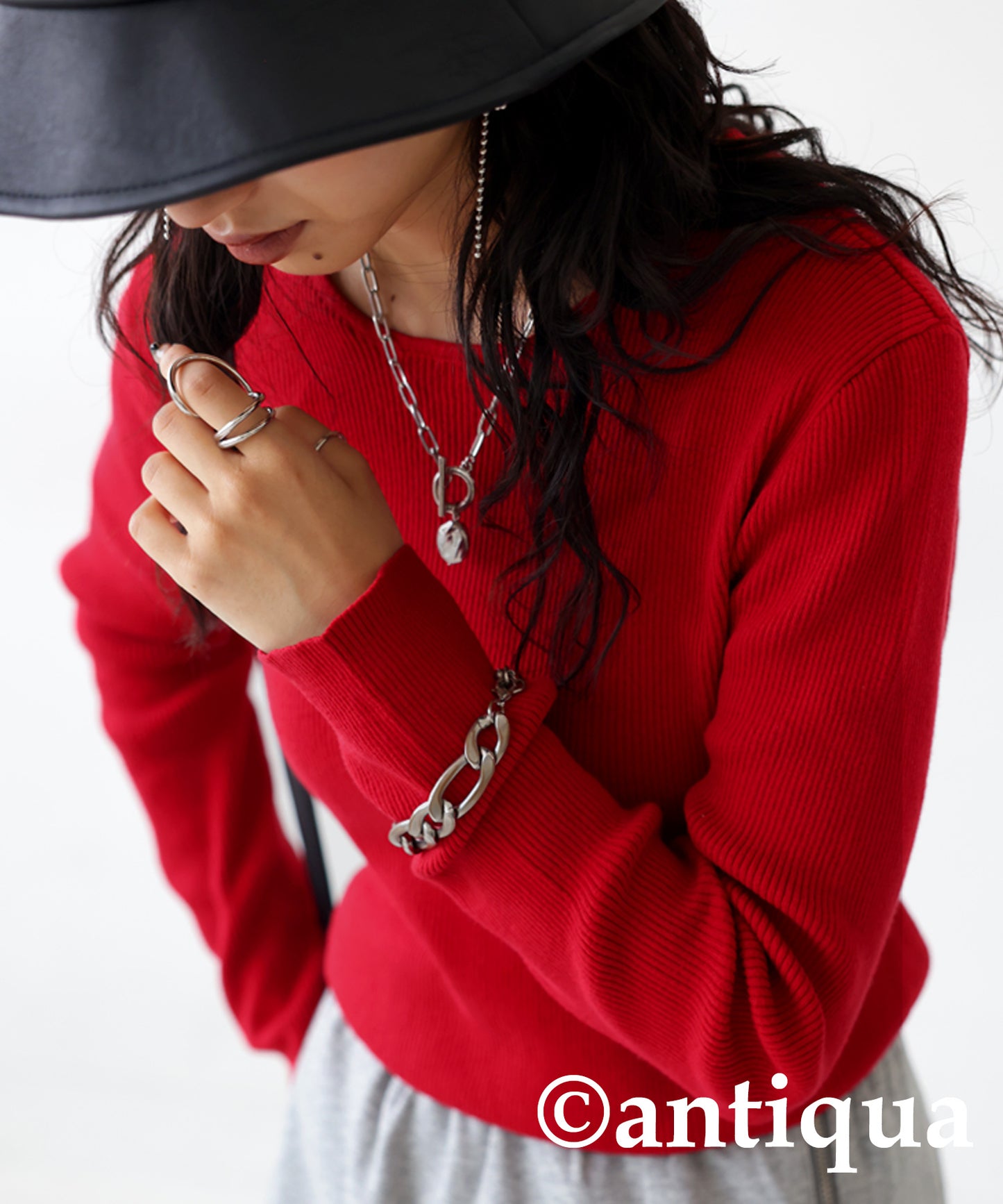 Crew neck rib knit Ladies