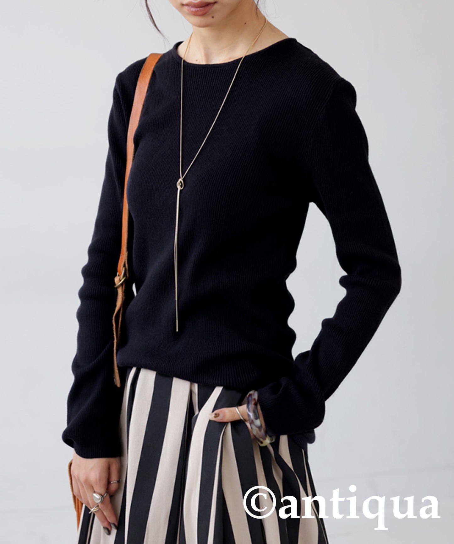 Crew neck rib knit Ladies