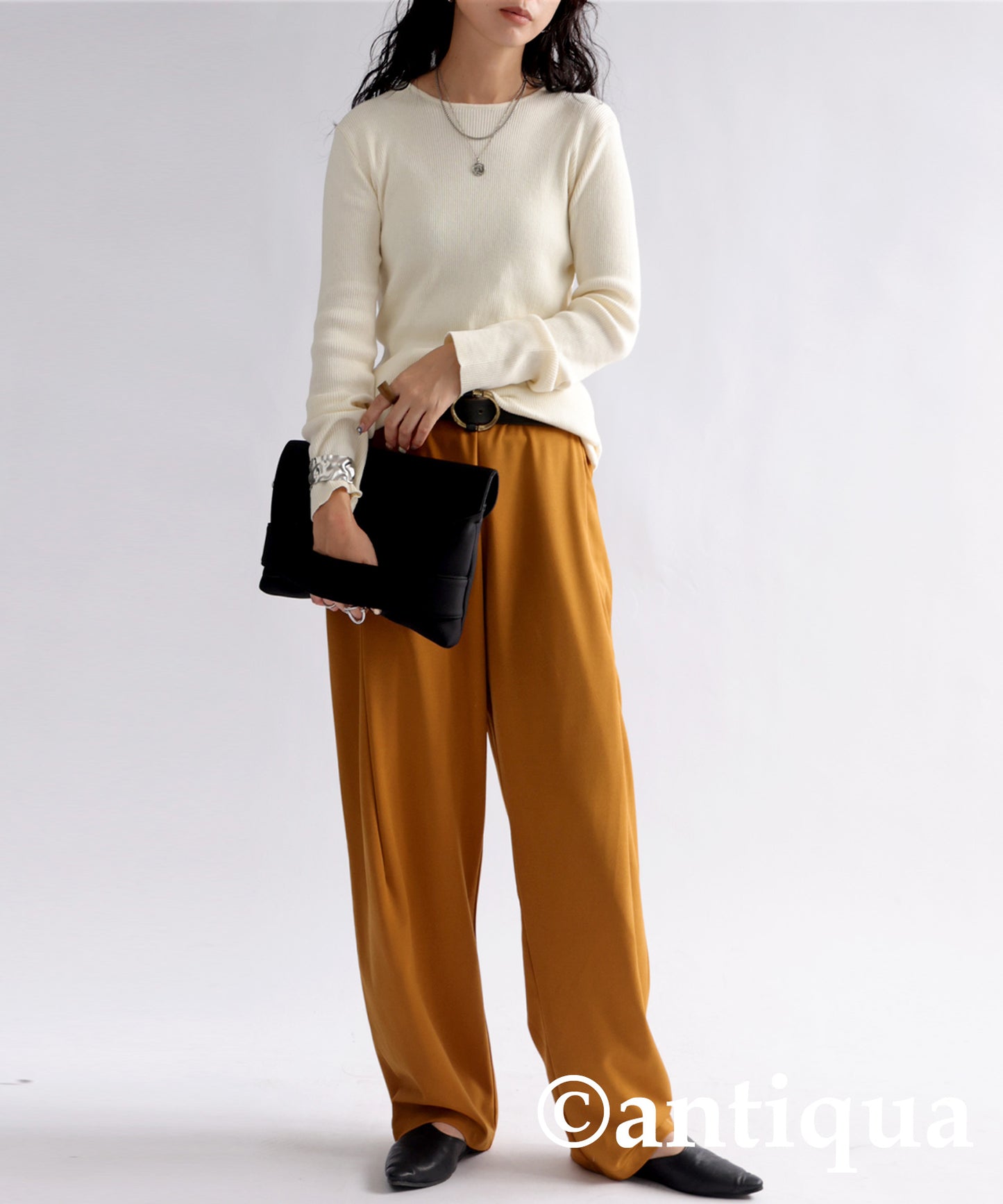 Crew neck rib knit Ladies