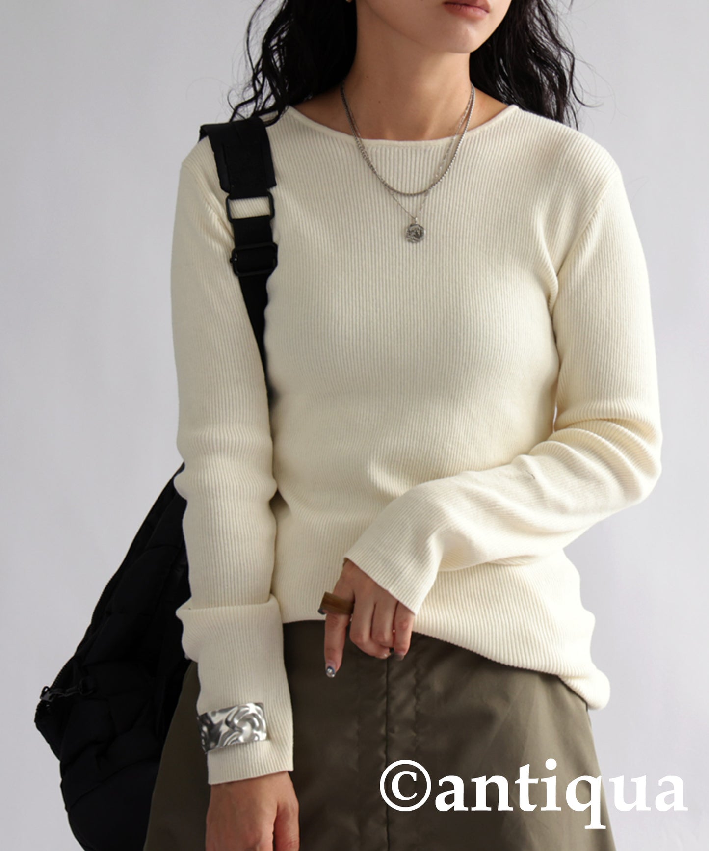 Crew neck rib knit Ladies