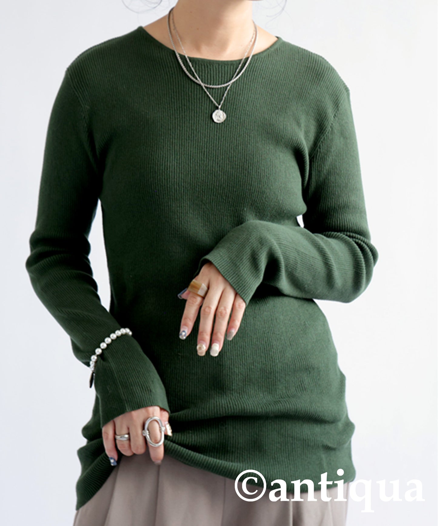 Crew neck rib knit Ladies