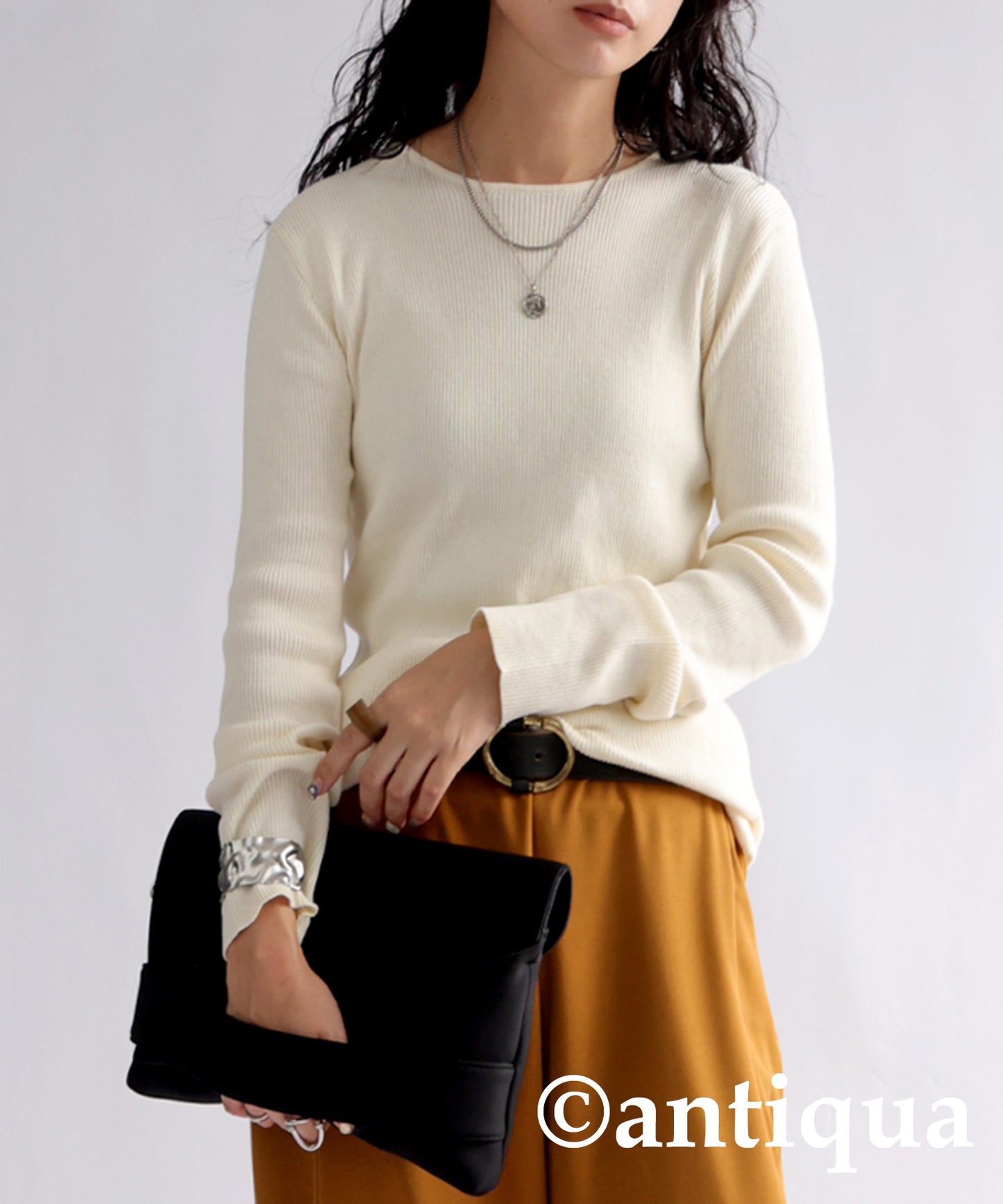 Crew neck rib knit Ladies