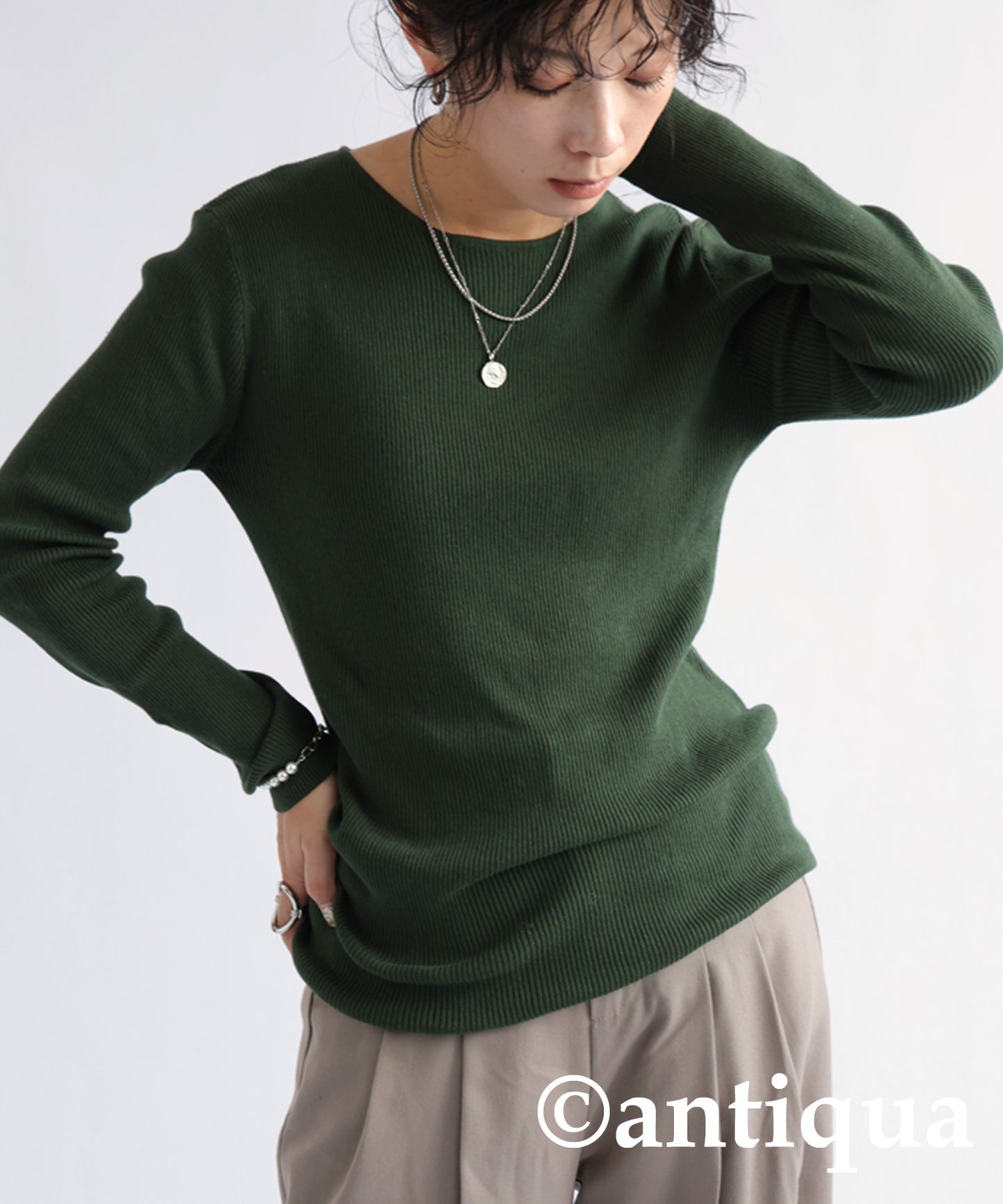 Crew neck rib knit Ladies