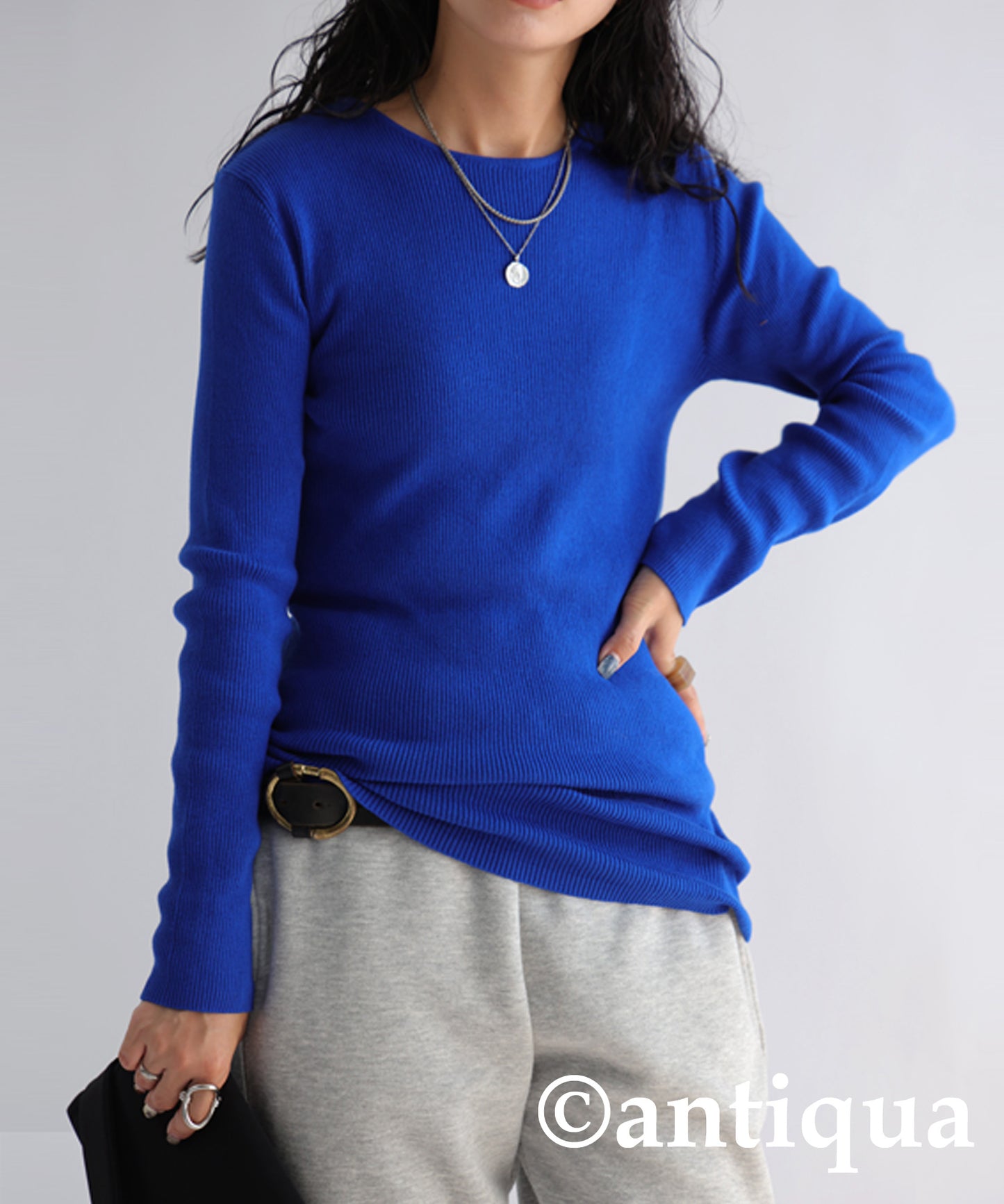 Crew neck rib knit Ladies