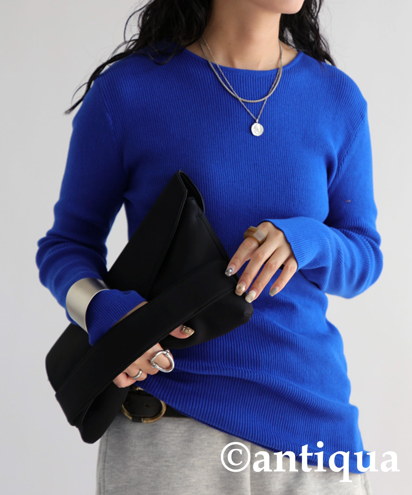 Crew neck rib knit Ladies