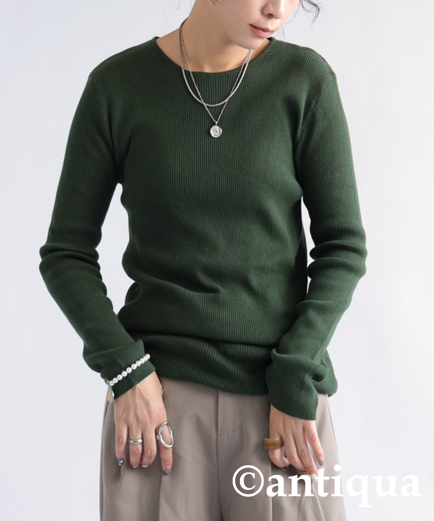 Crew neck rib knit Ladies