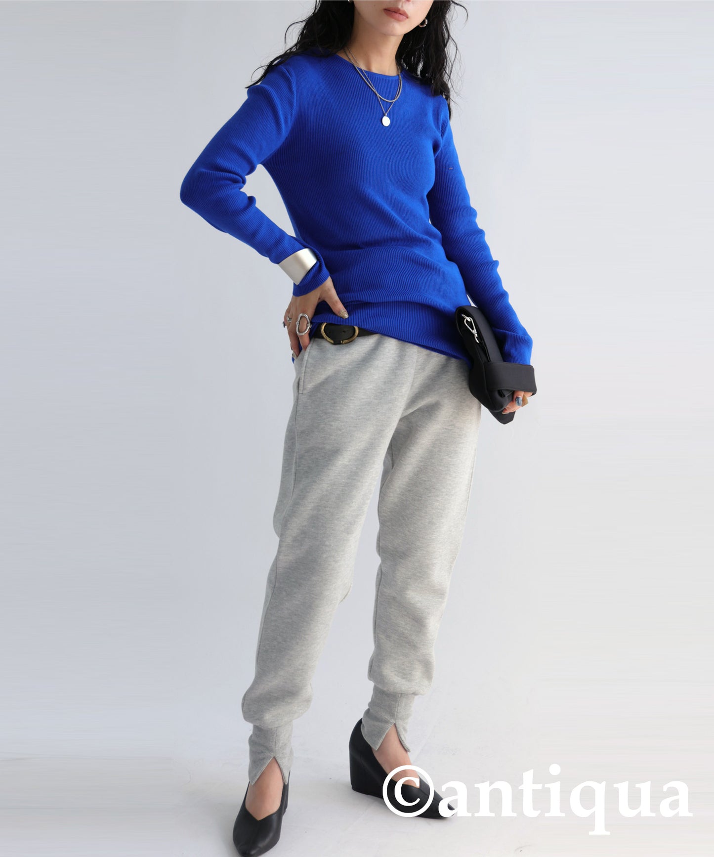 Crew neck rib knit Ladies