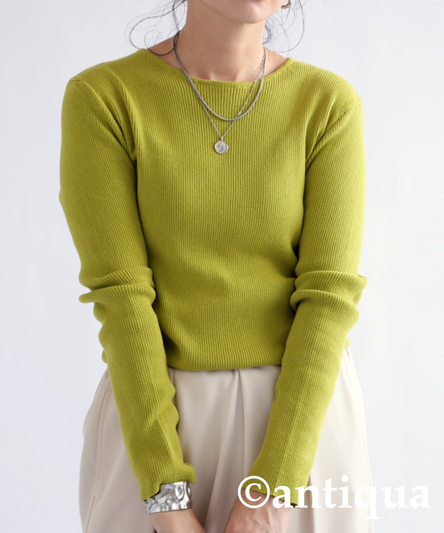 Crew neck rib knit Ladies