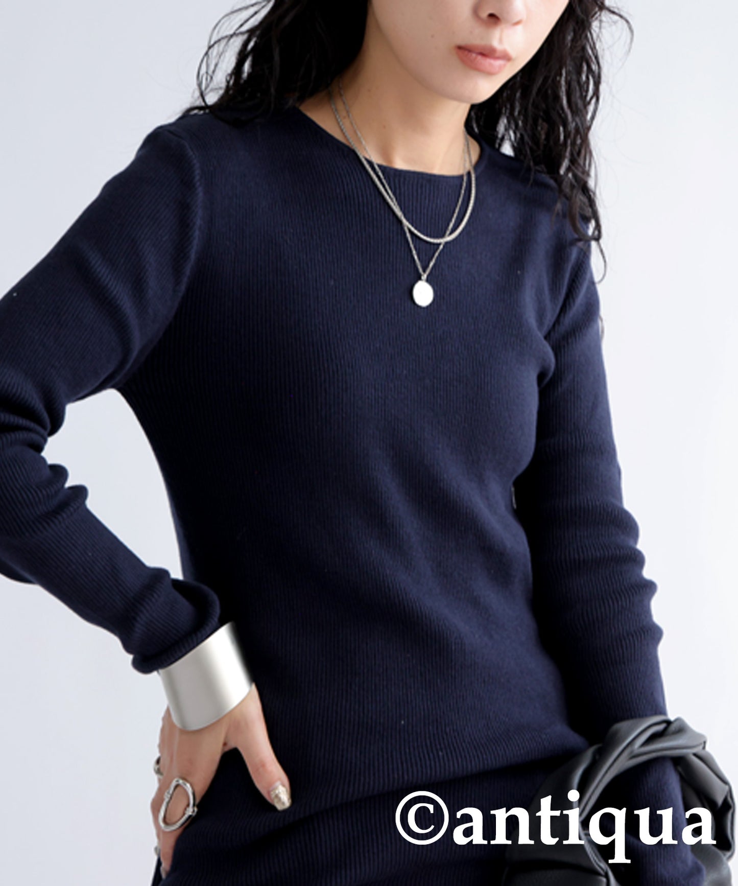 Crew neck rib knit Ladies