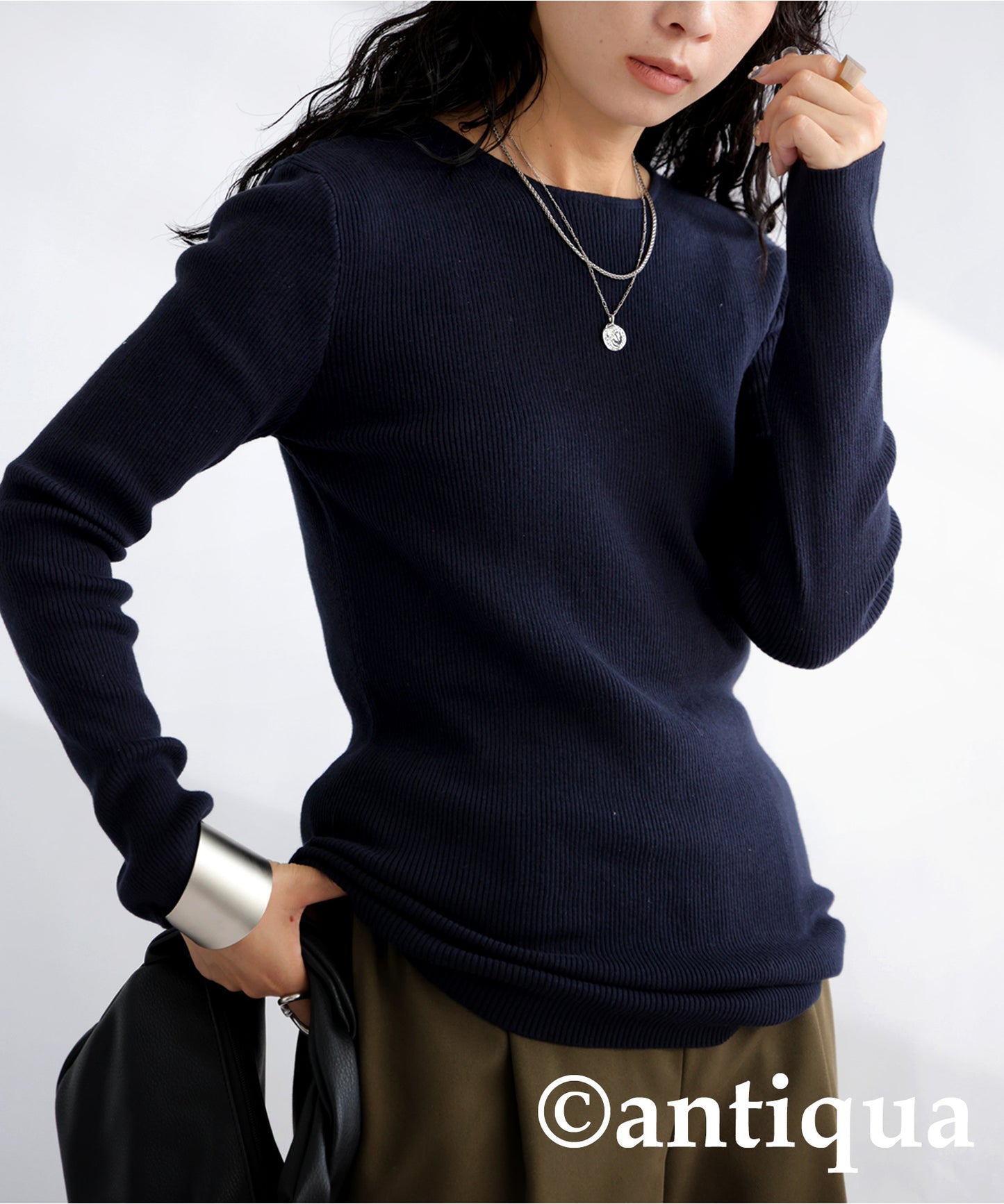 Crew neck rib knit Ladies