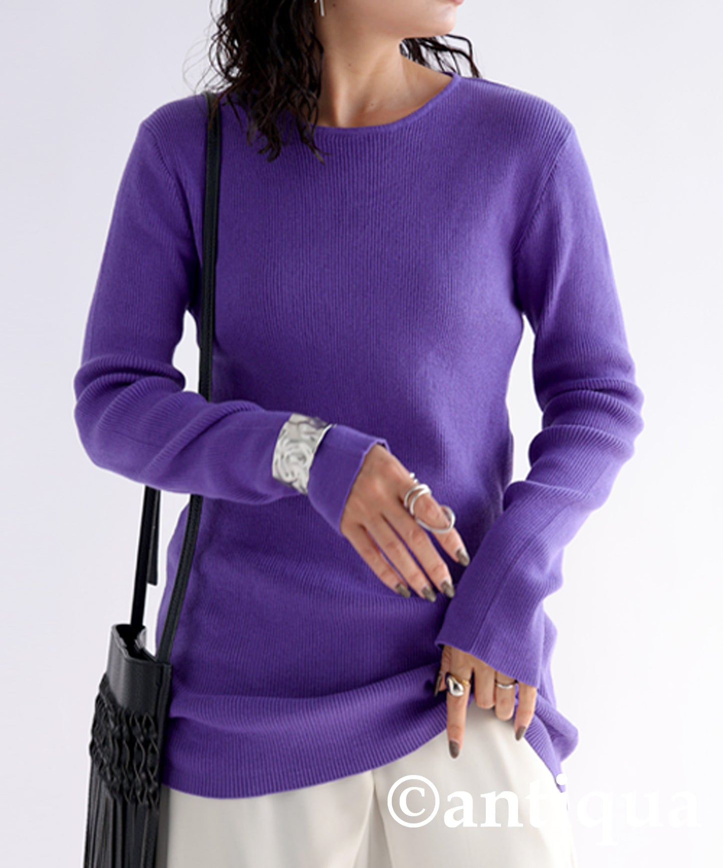 Crew neck rib knit Ladies