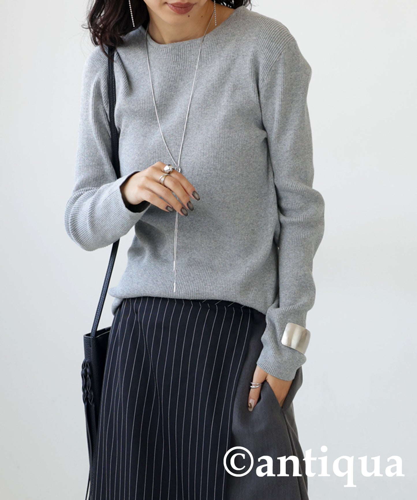 Crew neck rib knit Ladies