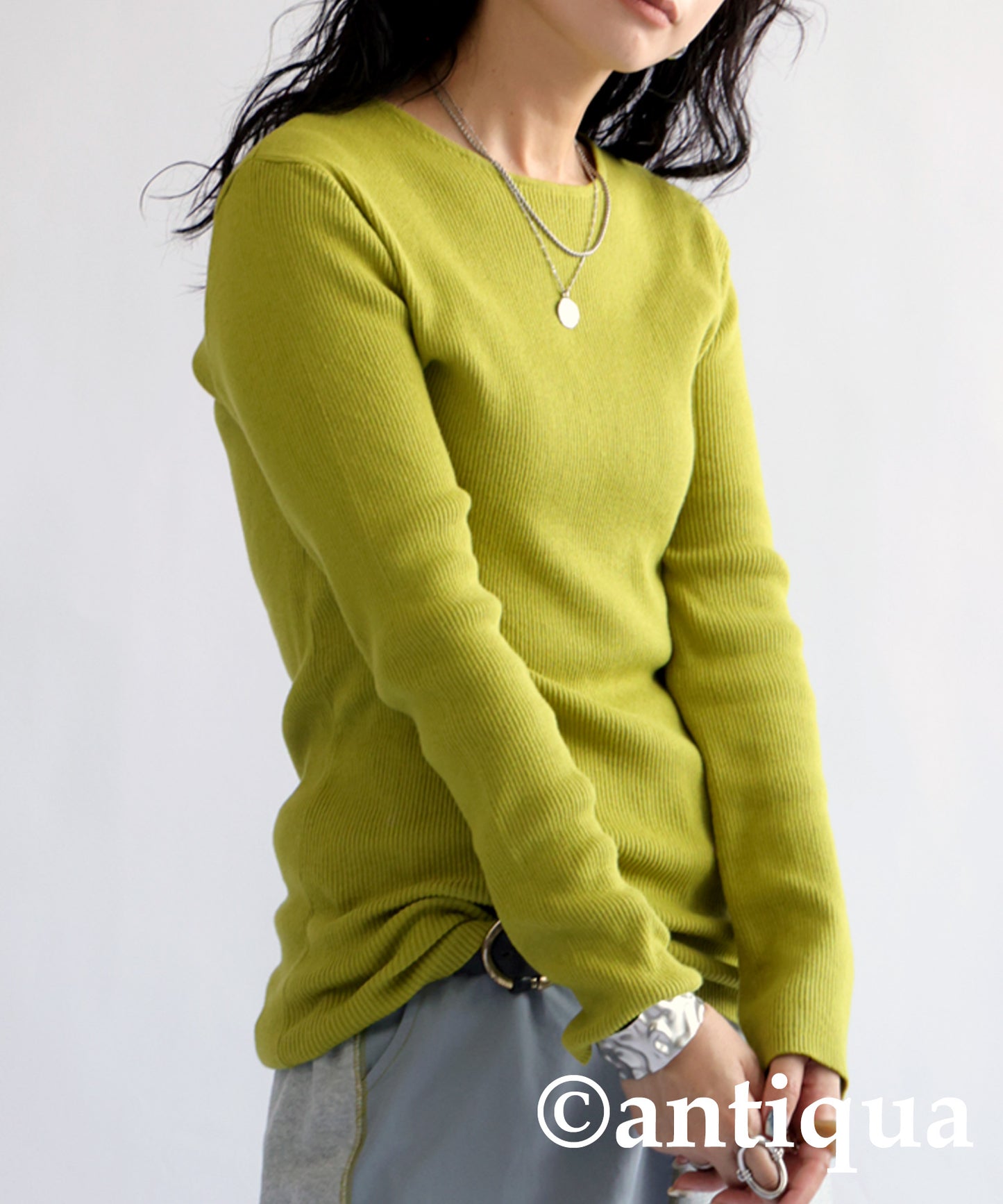 Crew neck rib knit Ladies