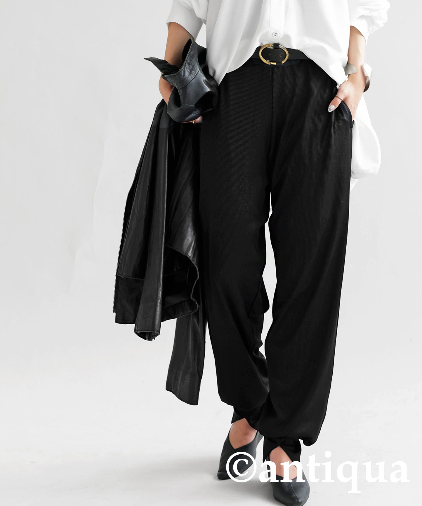 Hem slit rib pants Ladies