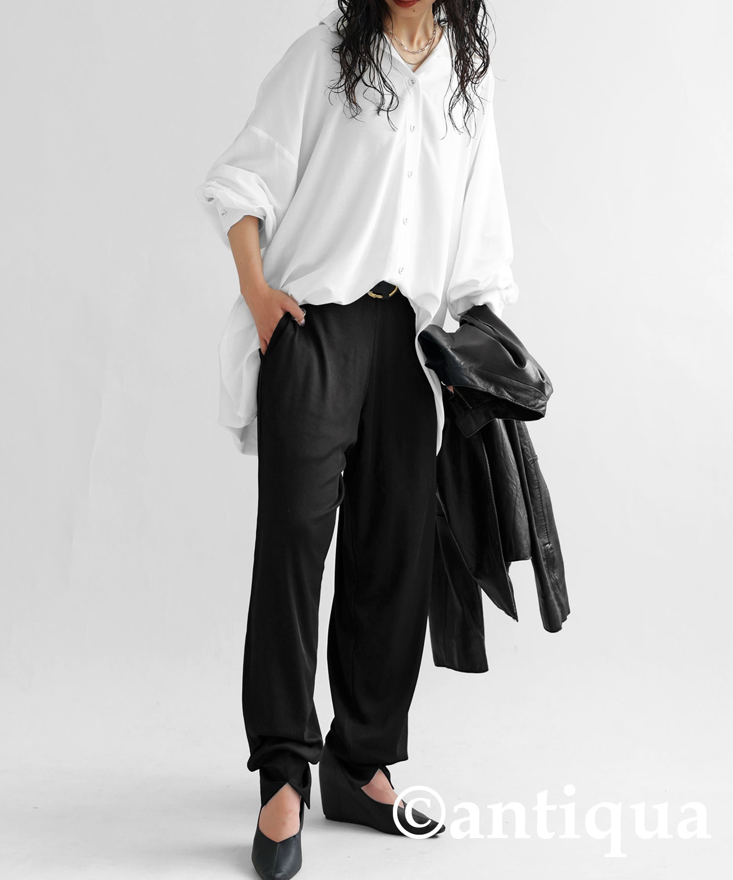 Hem slit rib pants Ladies