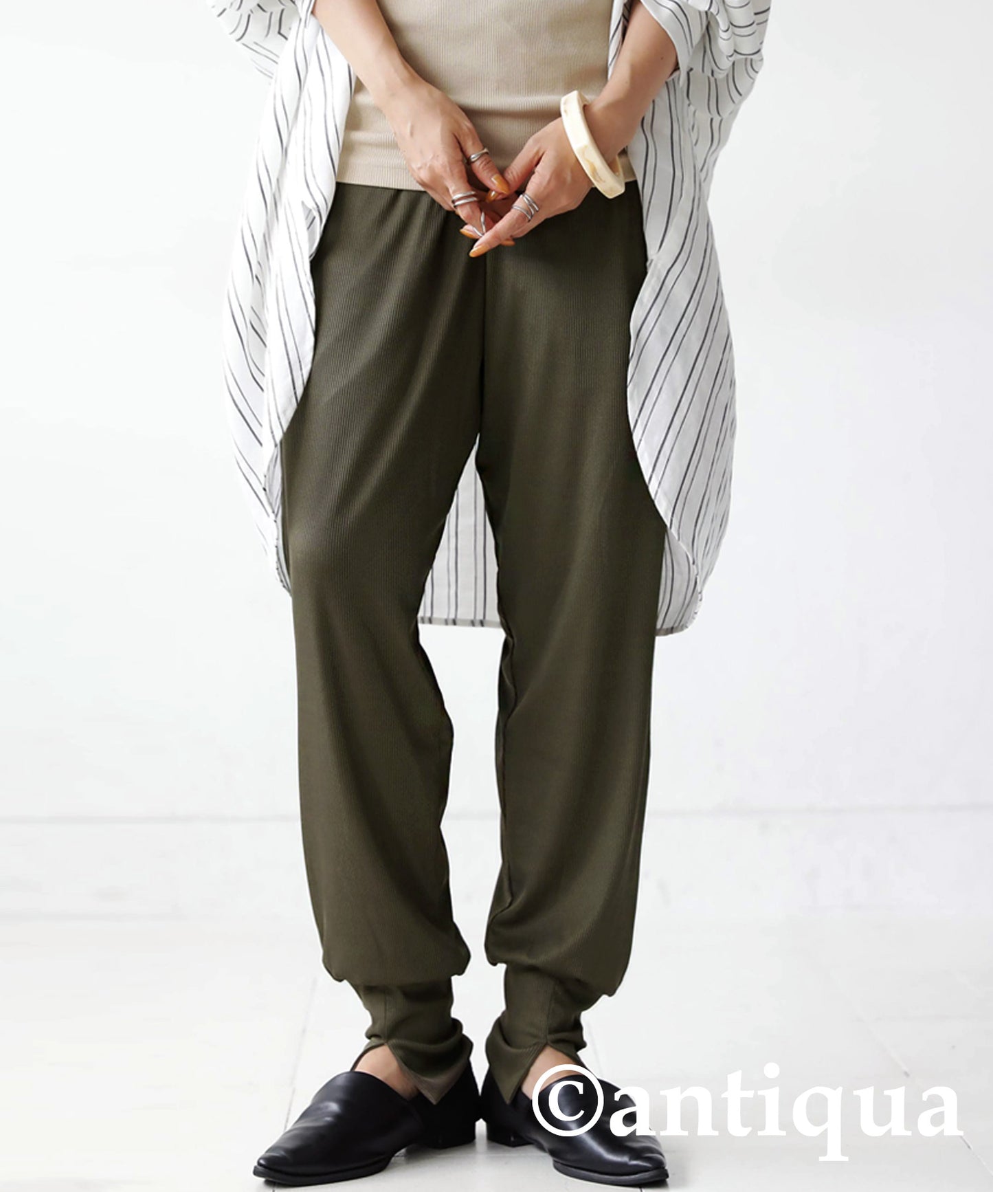 Hem slit rib pants Ladies