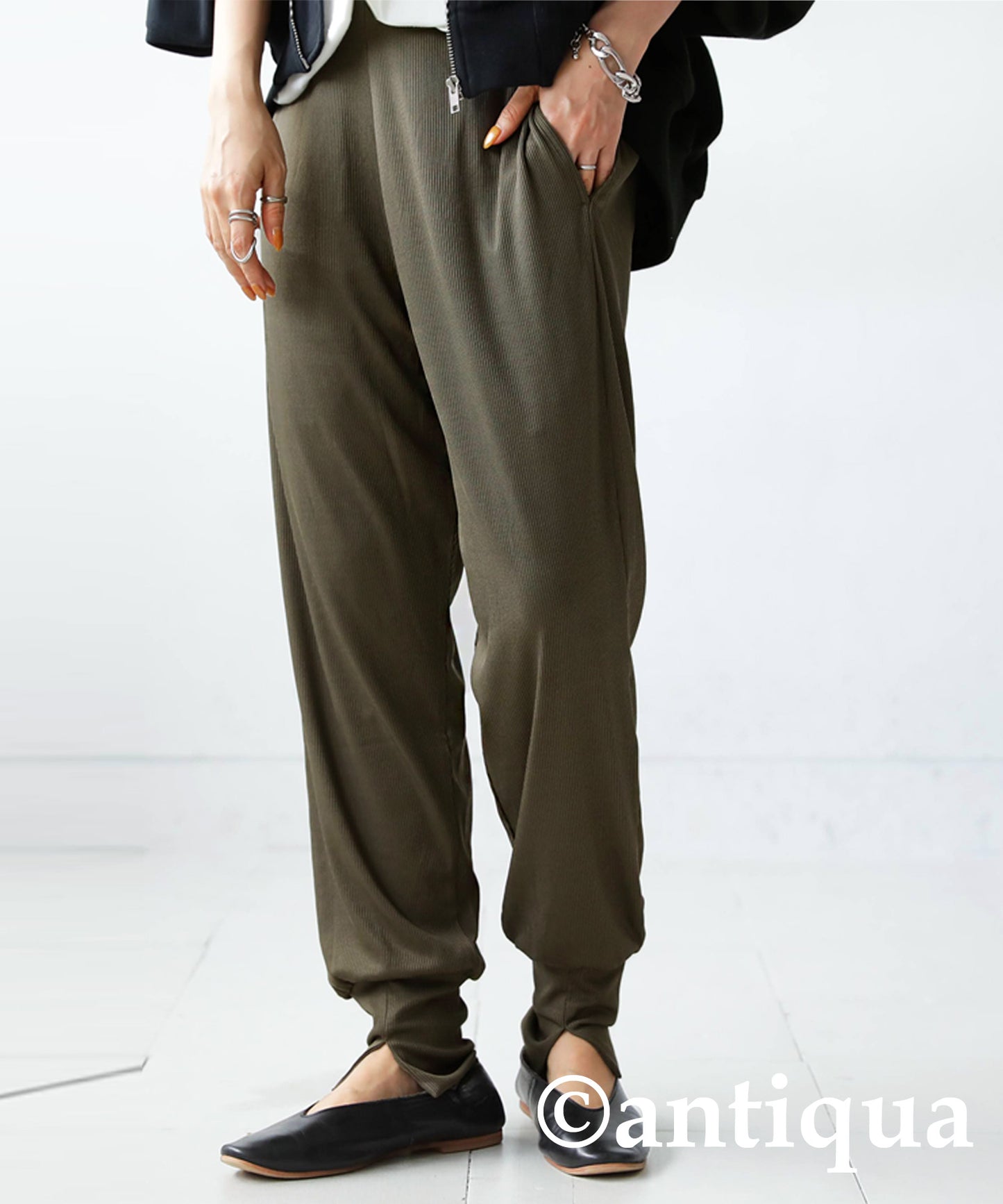 Hem slit rib pants Ladies