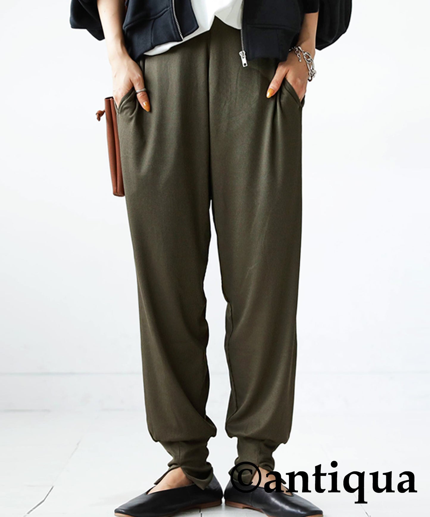 Hem slit rib pants Ladies