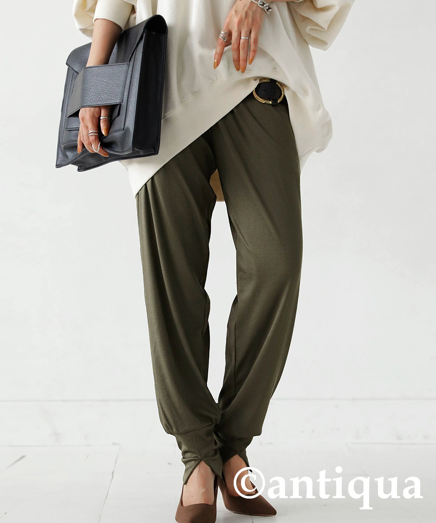 Hem slit rib pants Ladies