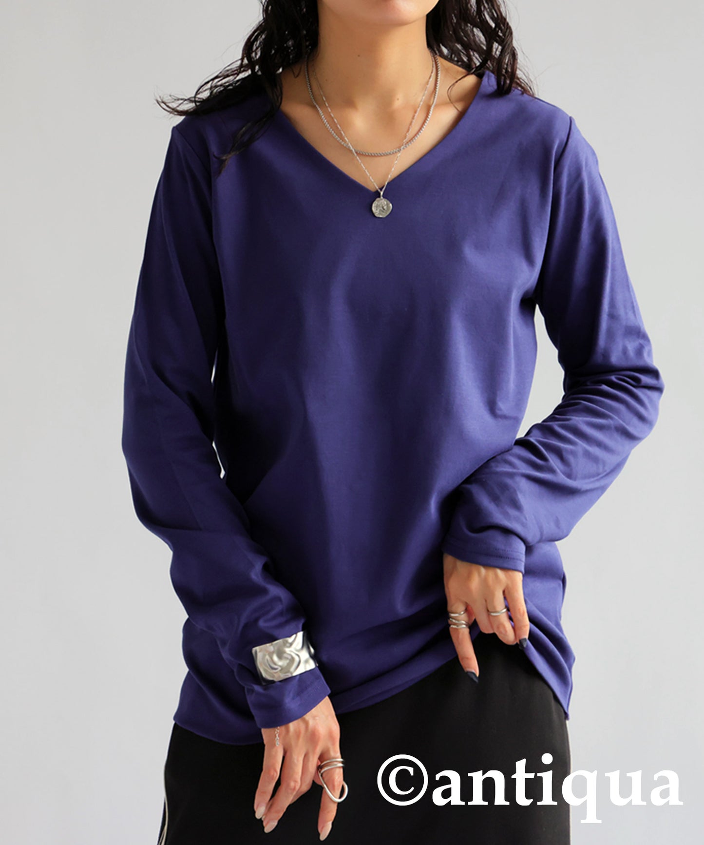 100% Cotton Smooth V-Neck Long T-Shirt Ladies