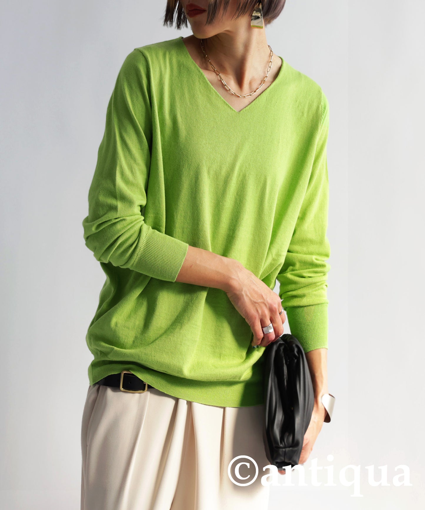 100%Cotton Jersey Stitch V-Neck Knit Ladies