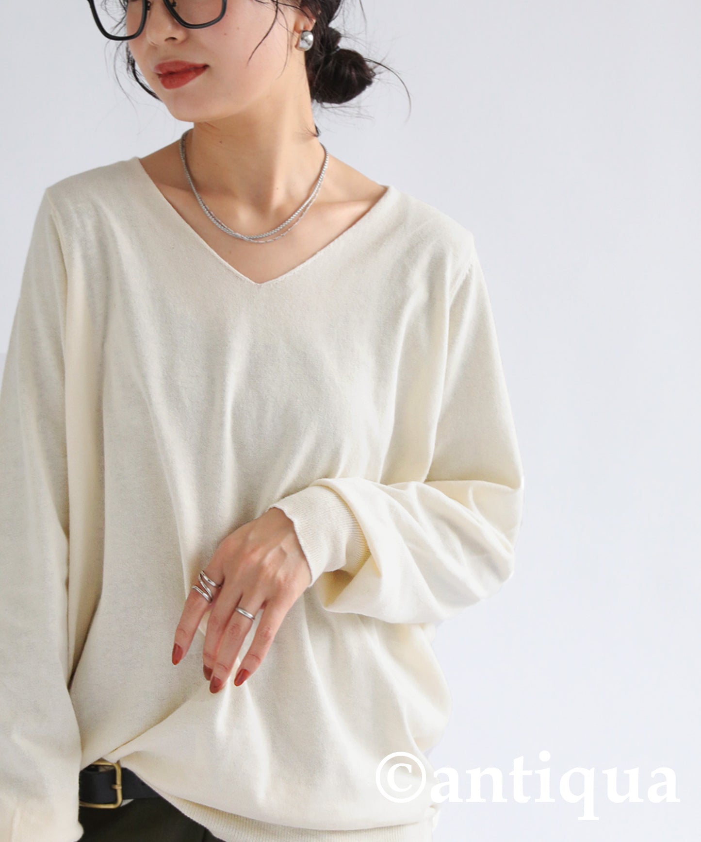 100%Cotton Jersey Stitch V-Neck Knit Ladies