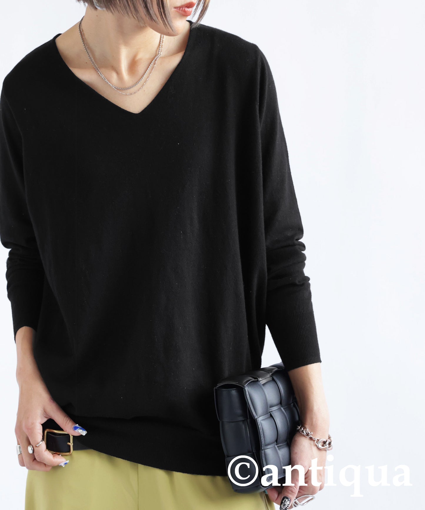 100%Cotton Jersey Stitch V-Neck Knit Ladies