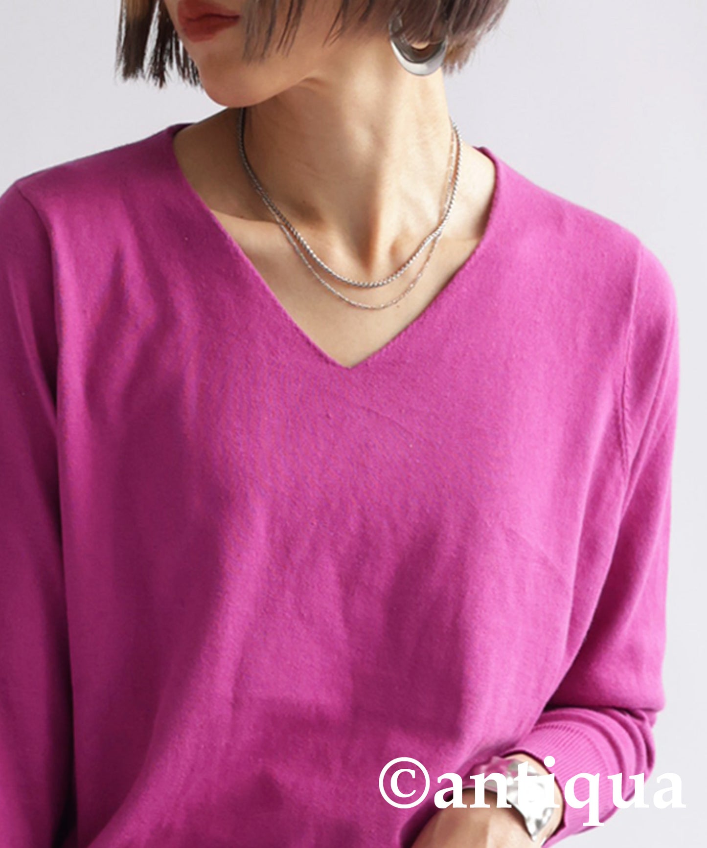 100%Cotton Jersey Stitch V-Neck Knit Ladies