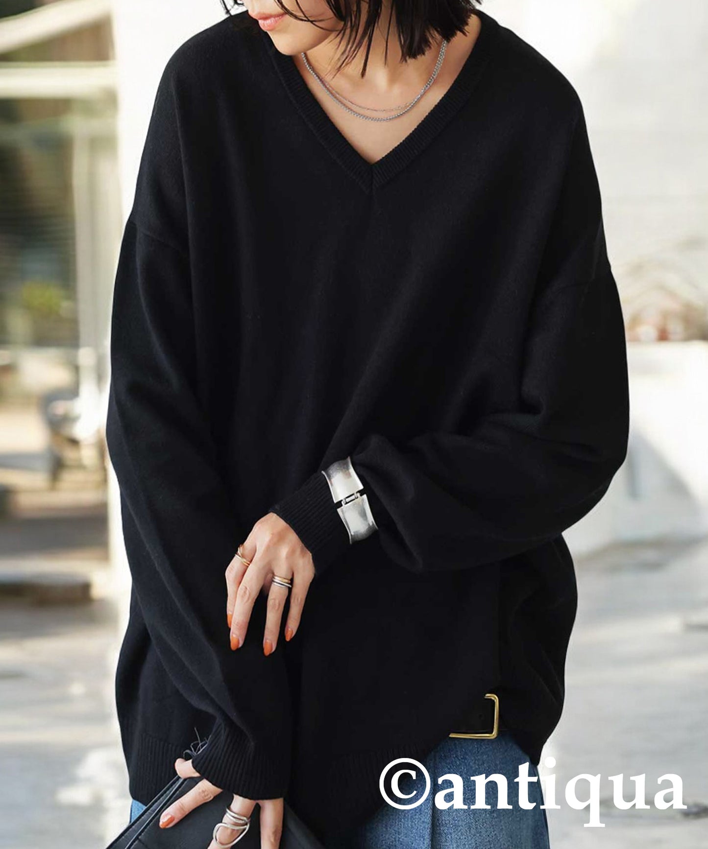 V-Neck Long Sleeve Knit Ladies