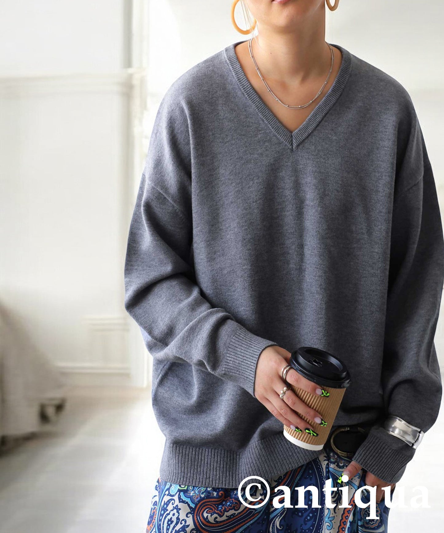 V-Neck Long Sleeve Knit Ladies