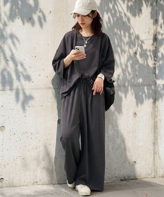 Quick-Drying Dolman Top And Wide-Leg Pants Set Ladies