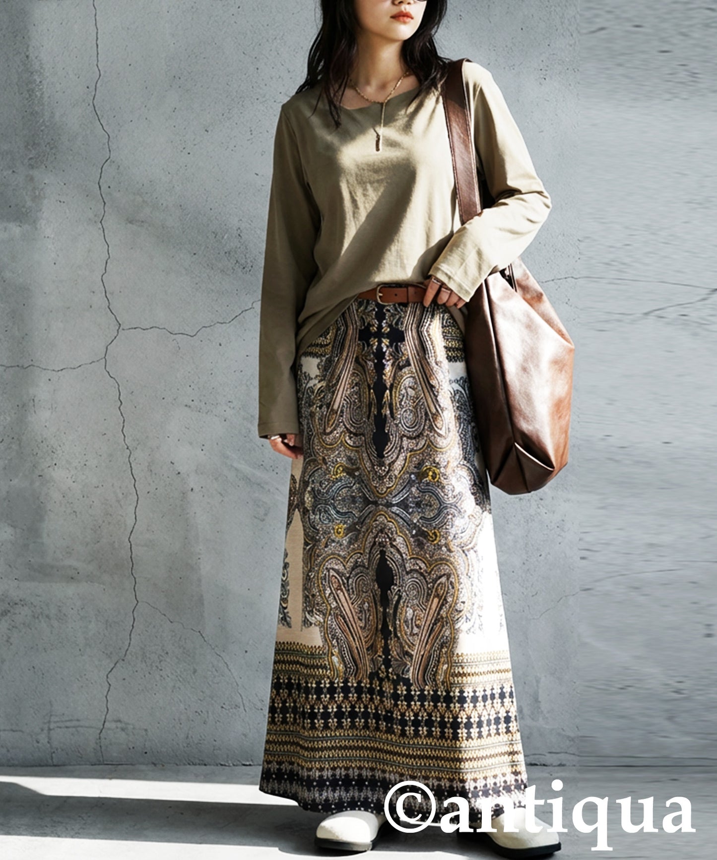 Diagonal Neck Long T-Shirt Ladies