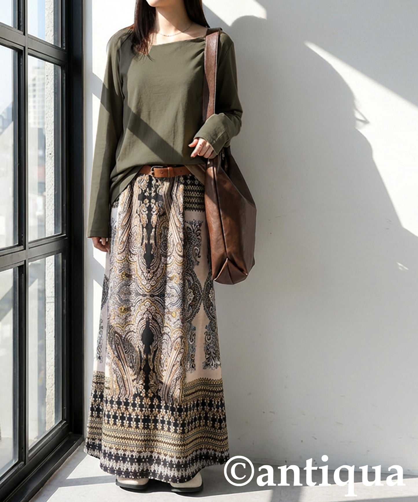 Diagonal Neck Long T-Shirt Ladies