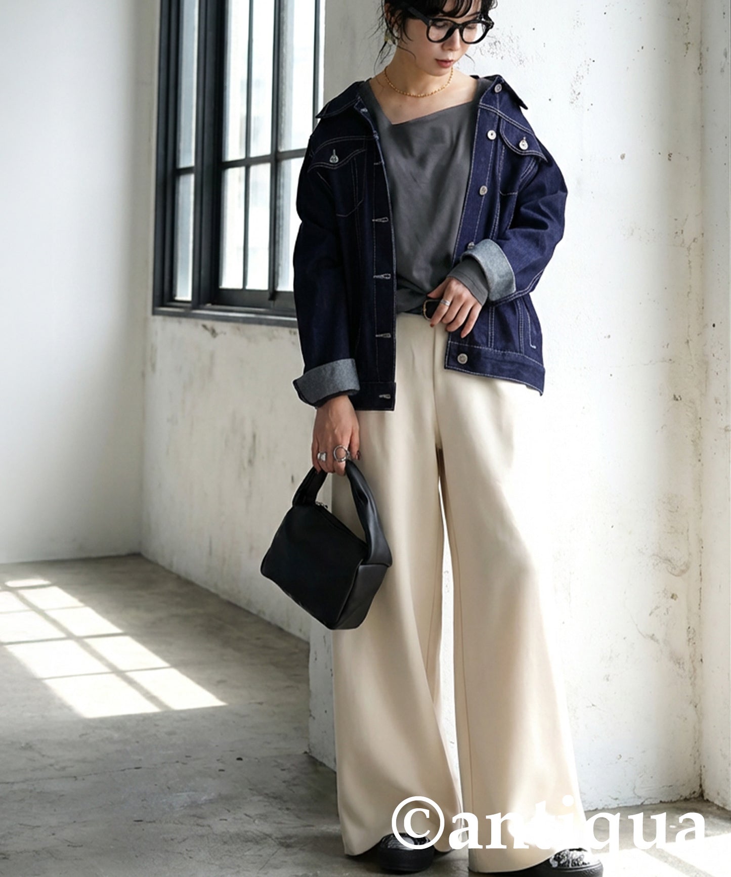 Diagonal Neck Long T-Shirt Ladies