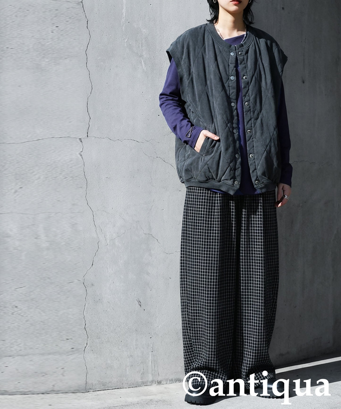 Diagonal Neck Long T-Shirt Ladies