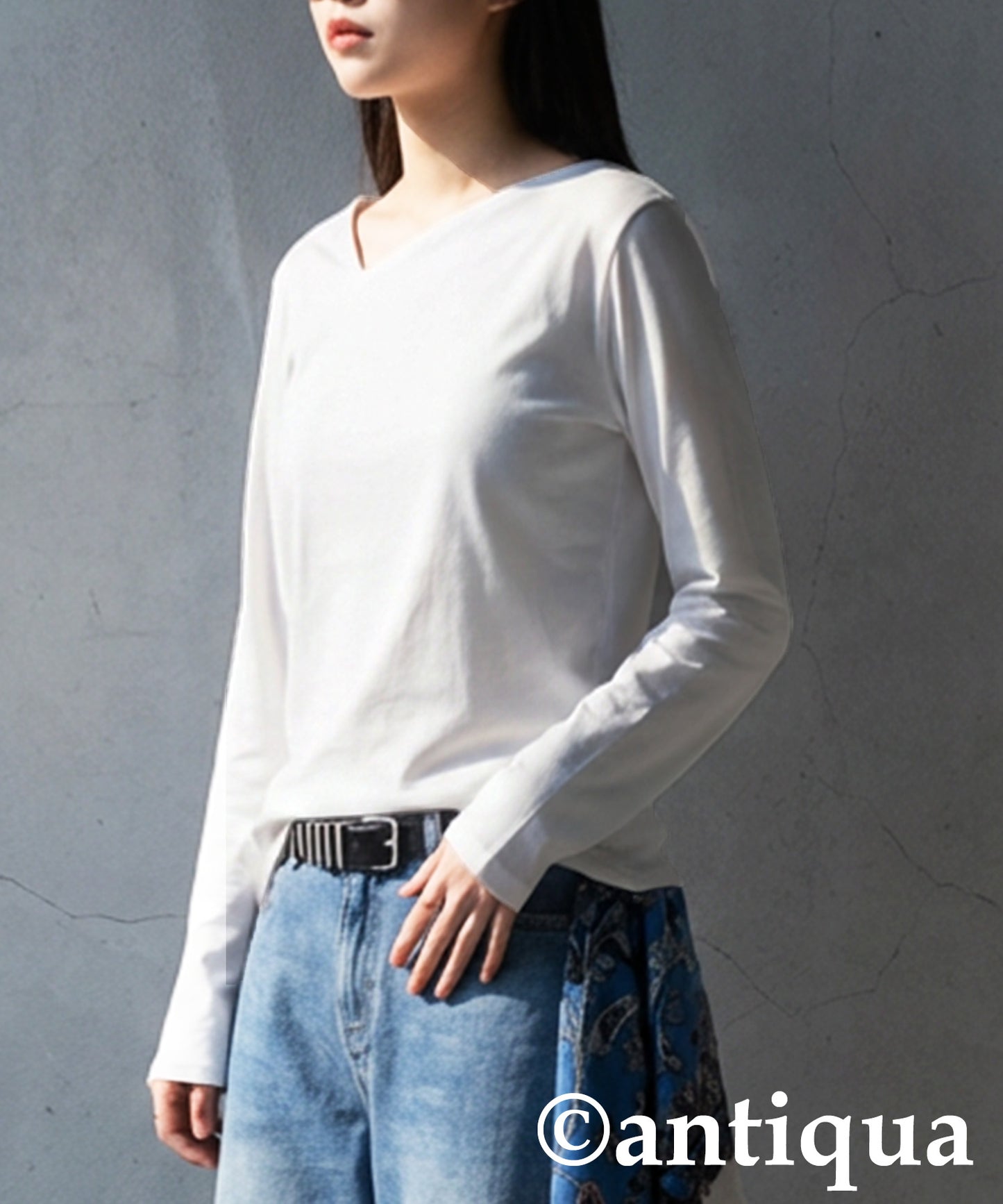 Diagonal Neck Long T-Shirt Ladies