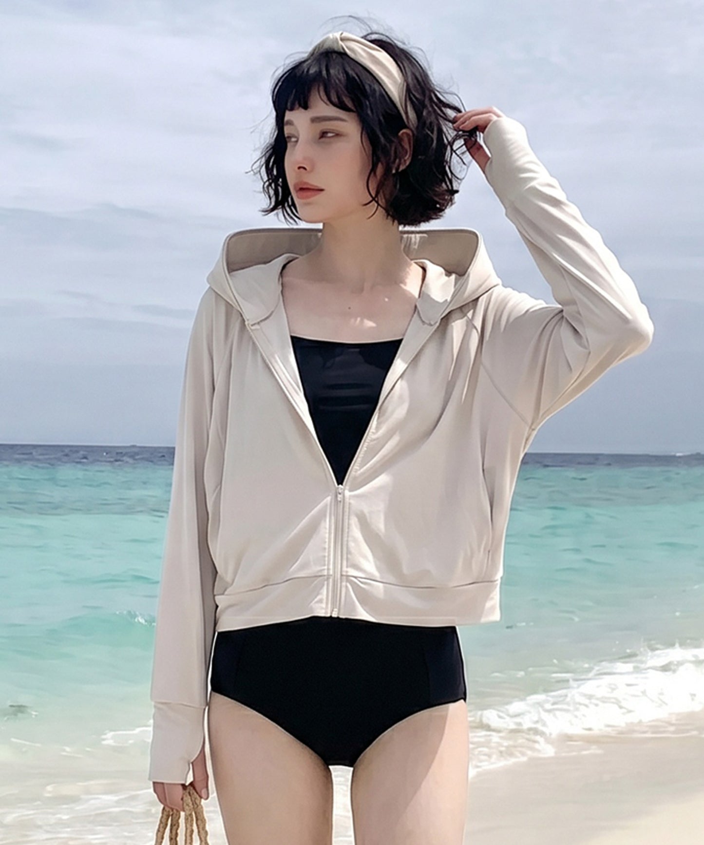UV-Cut Hooded Rash Guard With Cooling Effect Ladies
