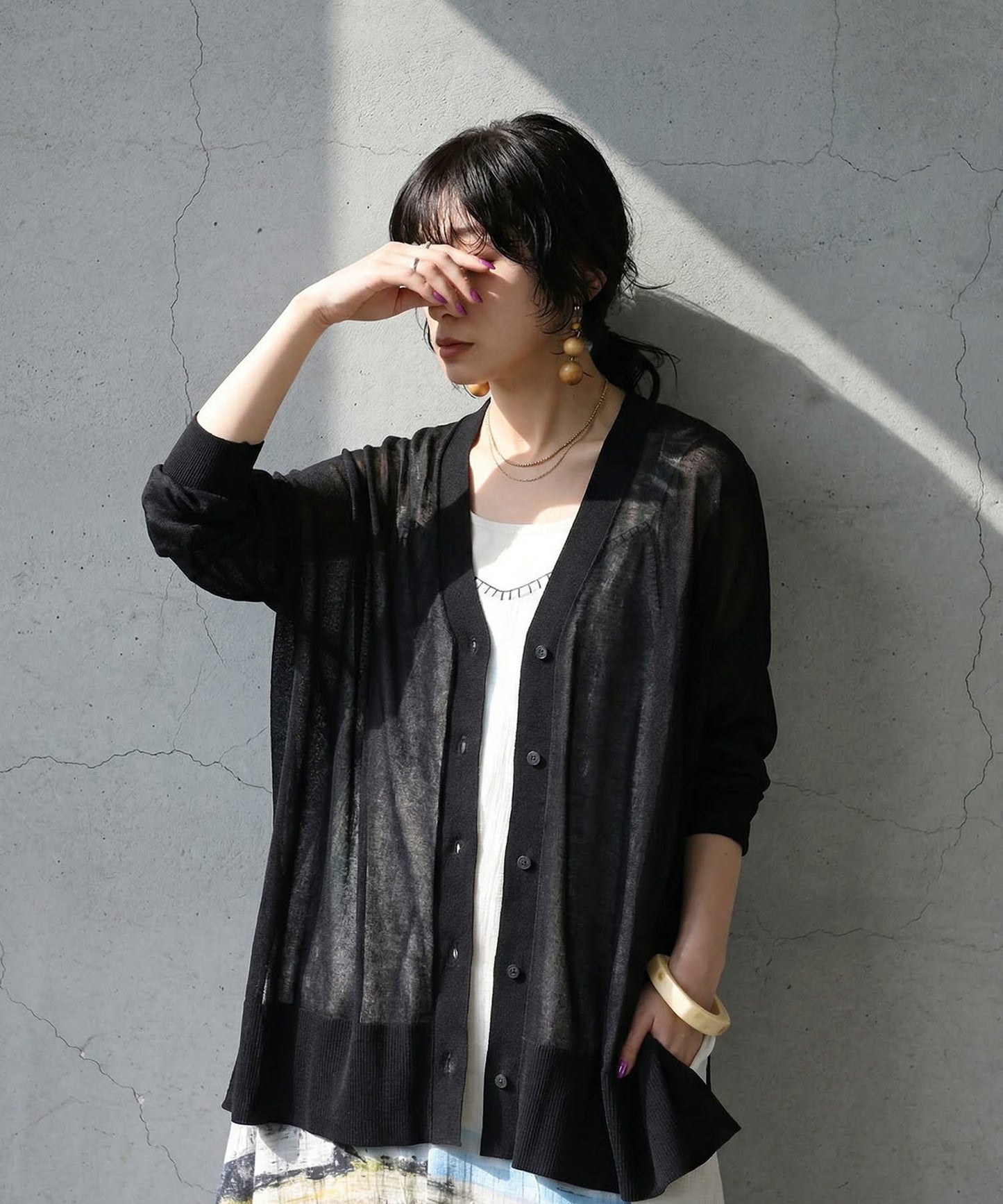Sheer V-Neck Cardigan Ladies