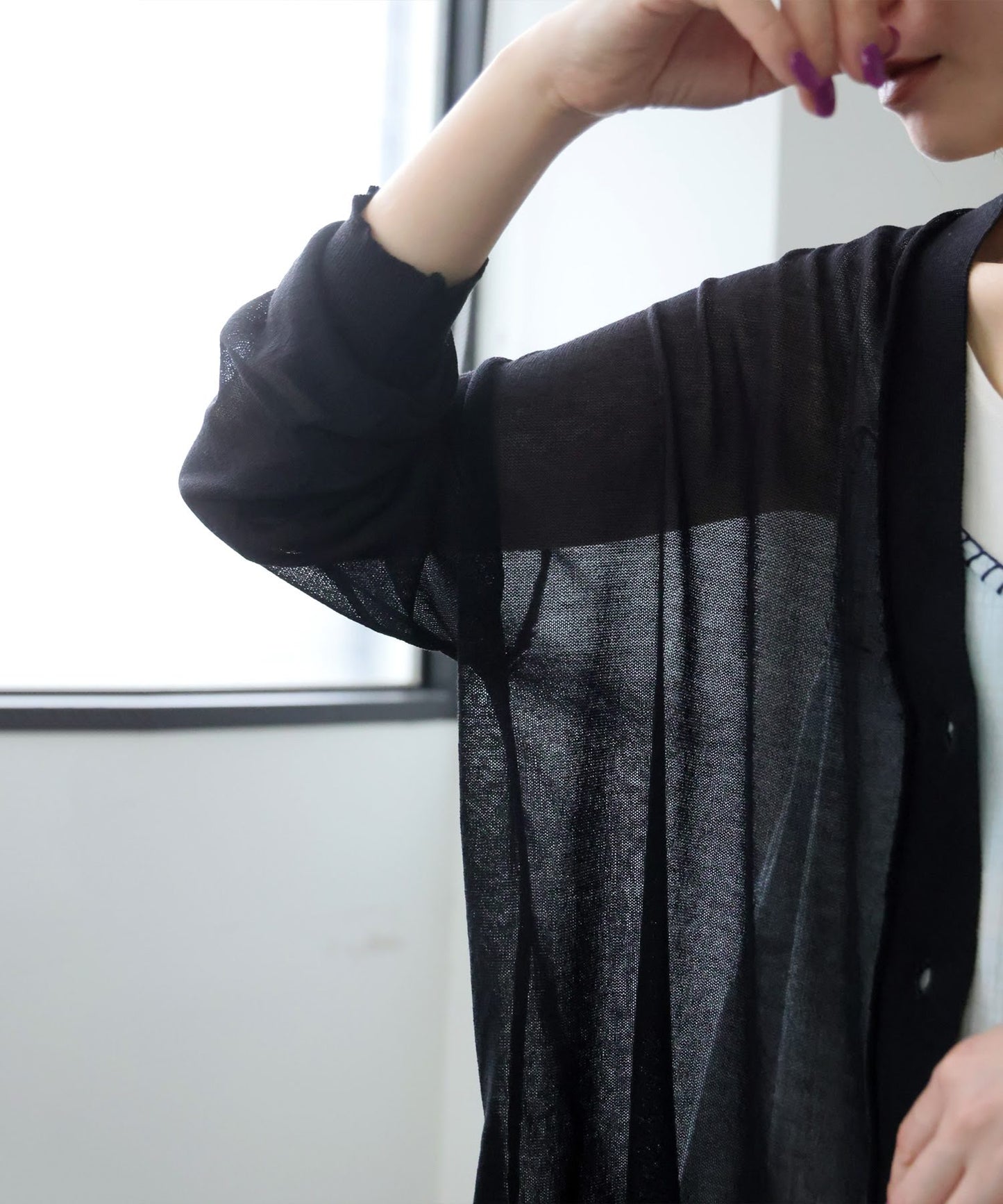 Sheer V-Neck Cardigan Ladies