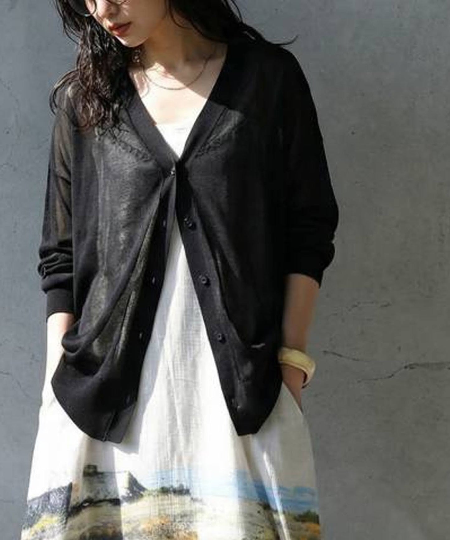 Sheer V-Neck Cardigan Ladies