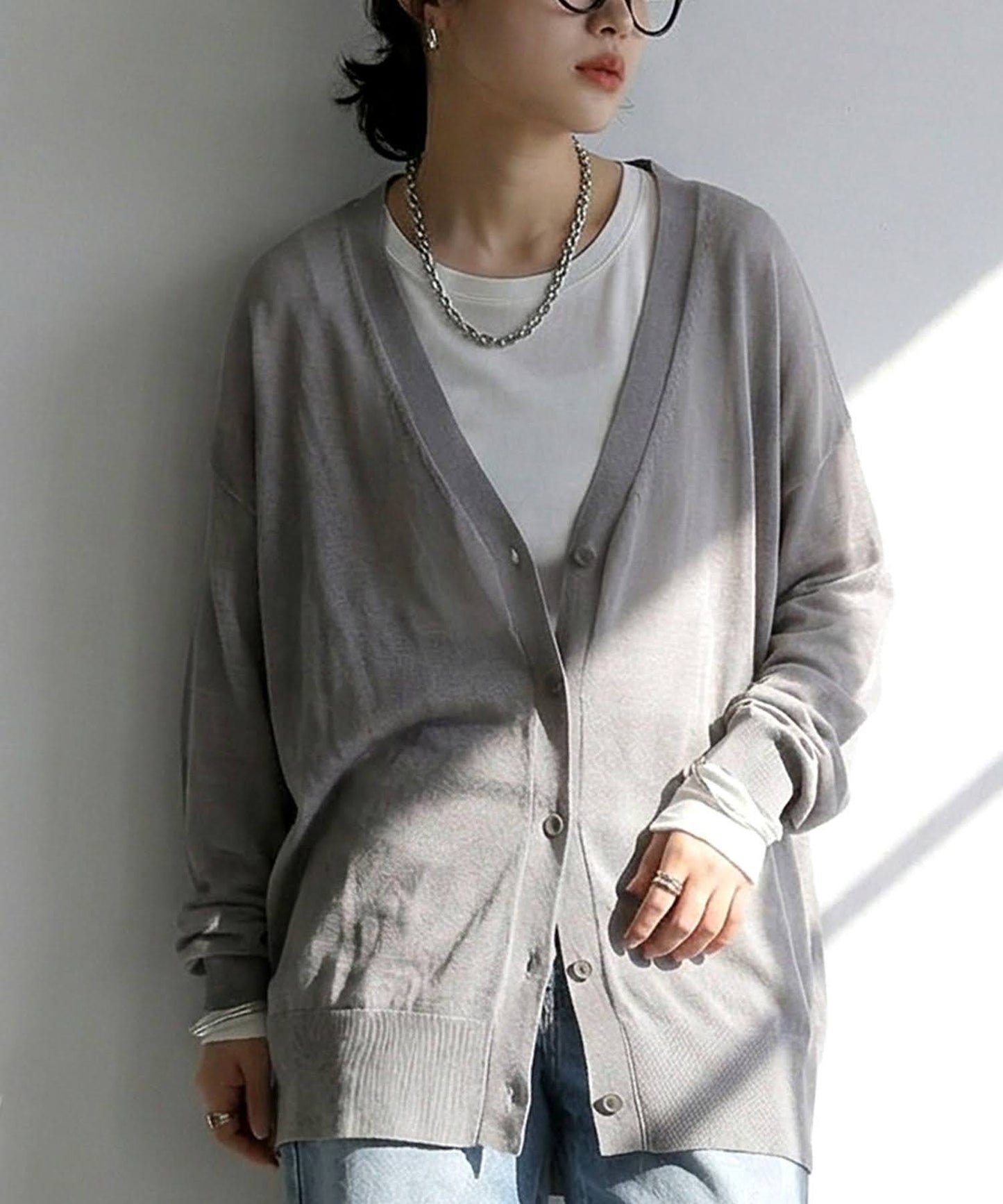 Sheer V-Neck Cardigan Ladies