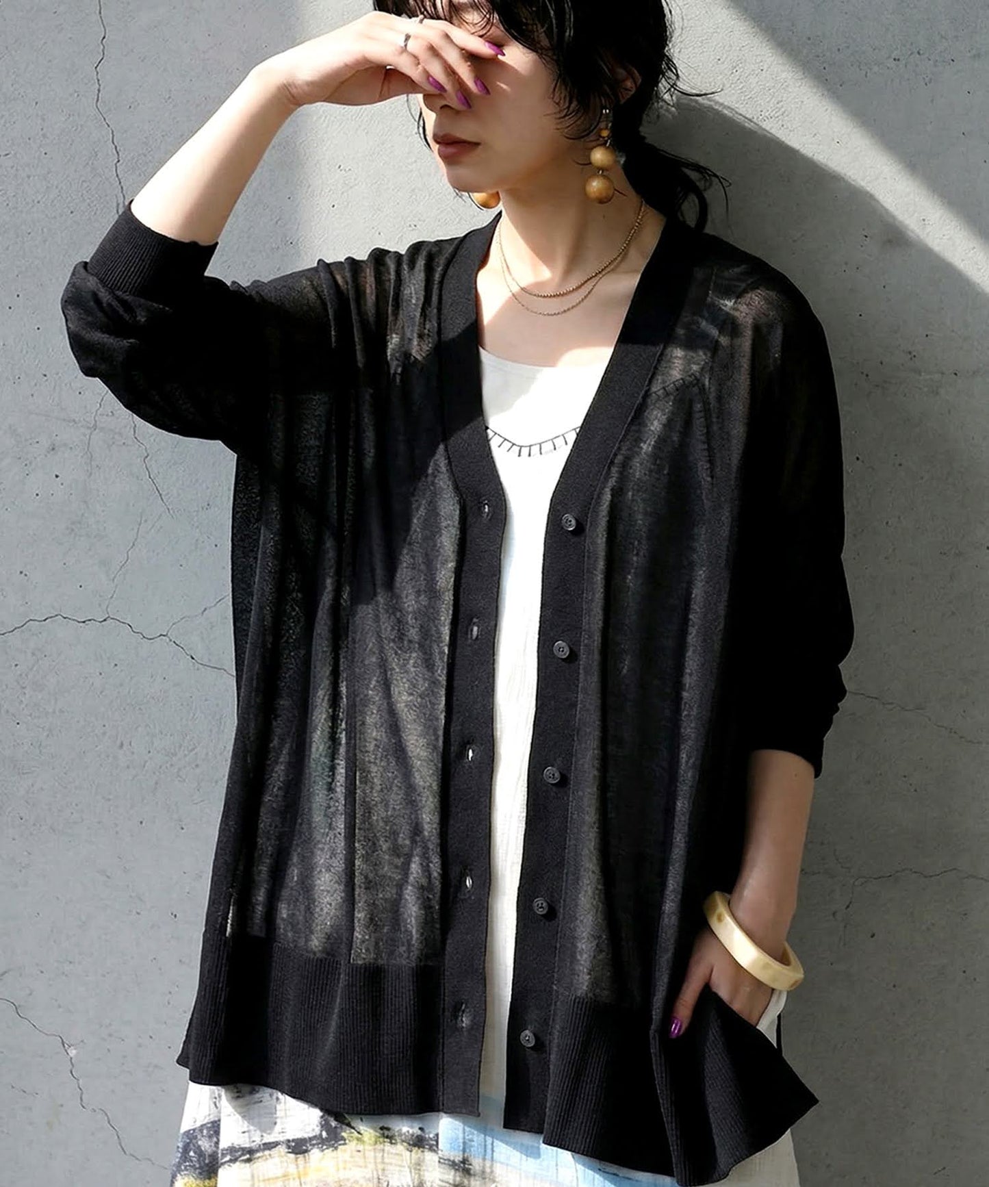 Sheer V-Neck Cardigan Ladies