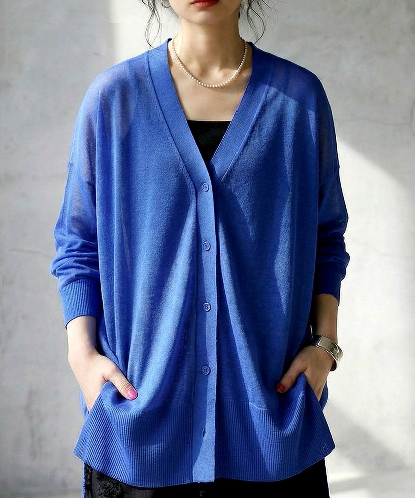 Sheer V-Neck Cardigan Ladies