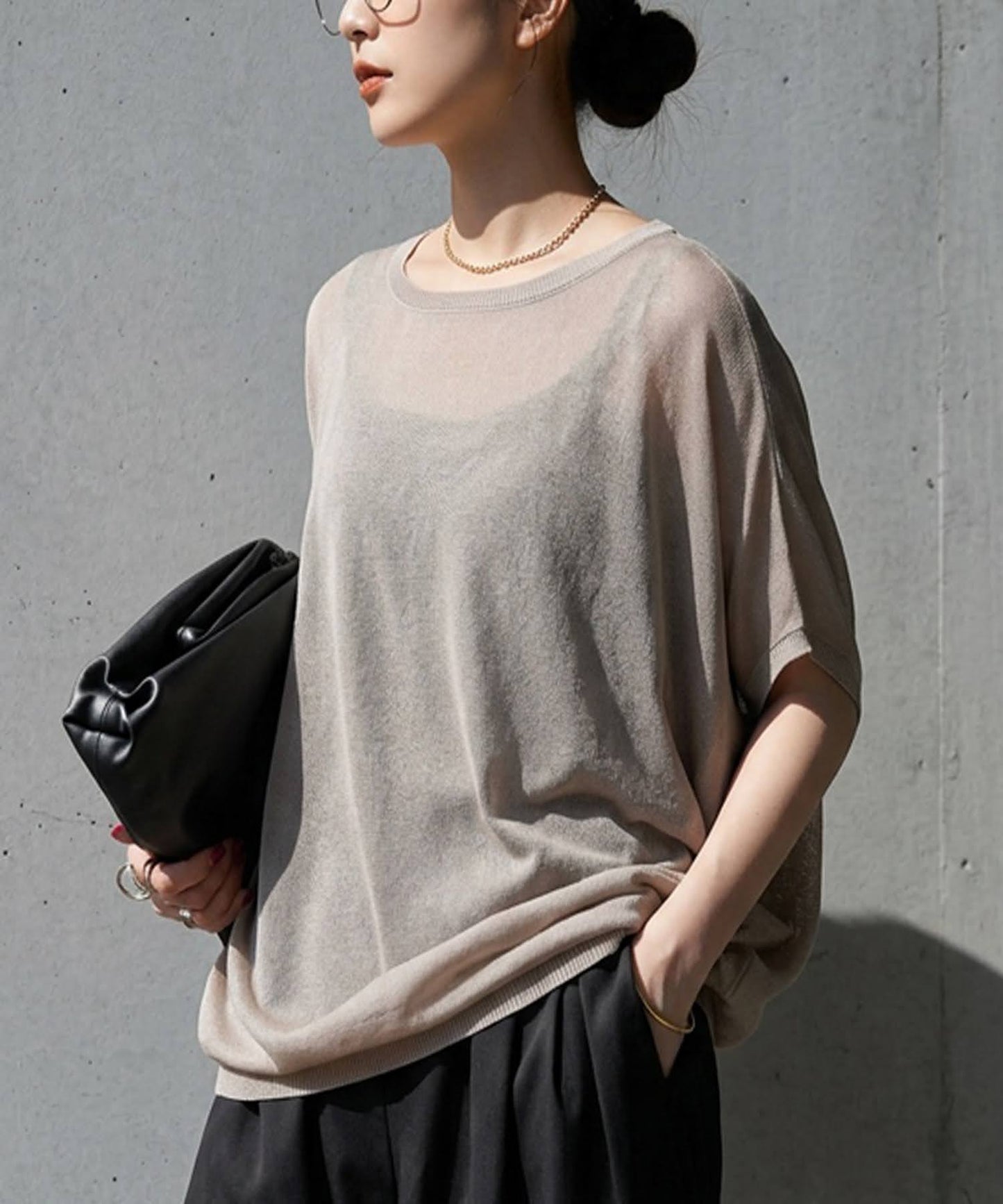 V-Neck Boat Neck Sheer Dolman Knit Ladies