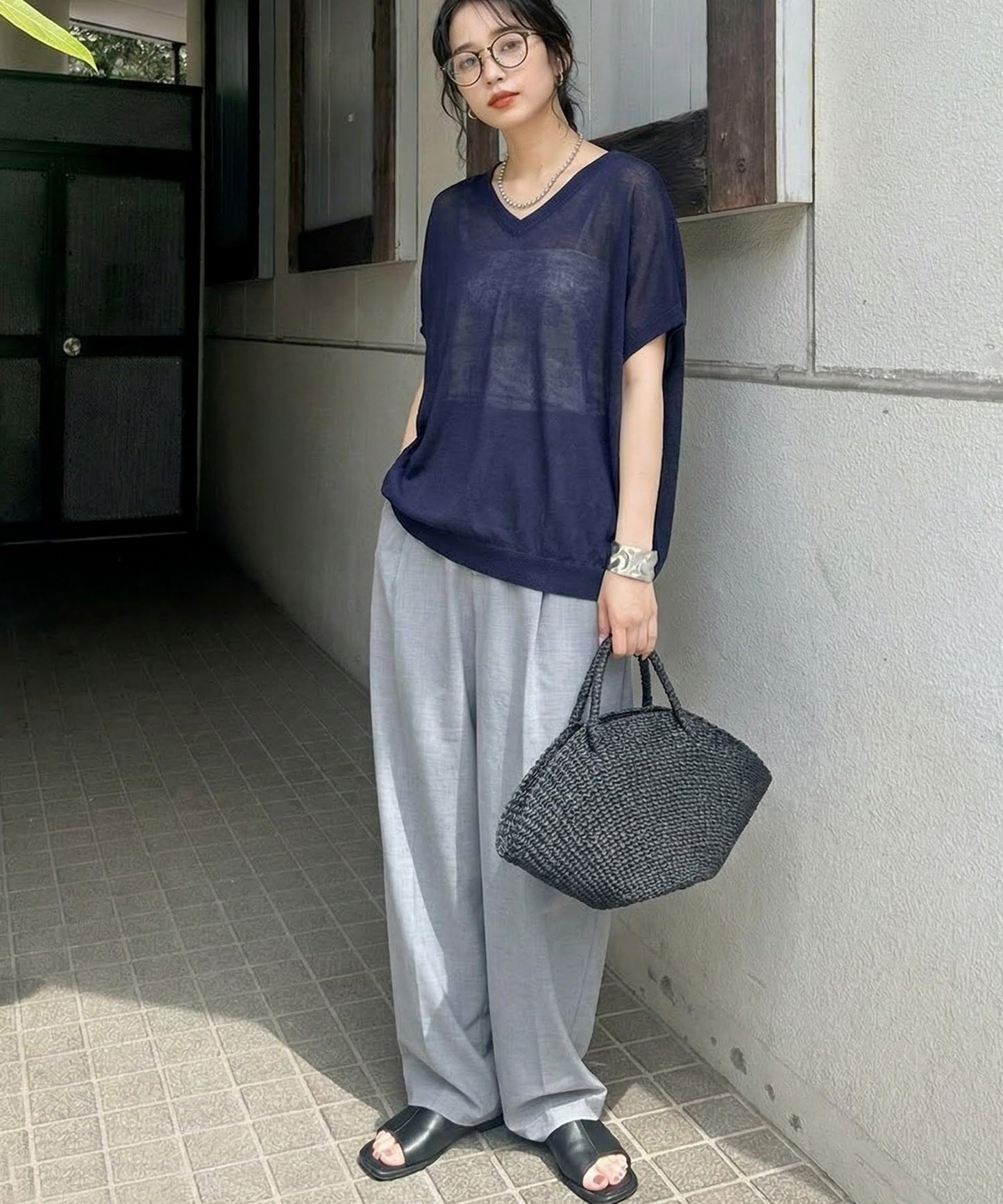 V-Neck Boat Neck Sheer Dolman Knit Ladies