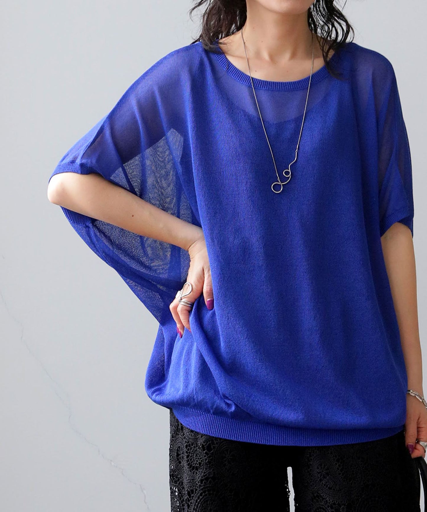 V-Neck Boat Neck Sheer Dolman Knit Ladies
