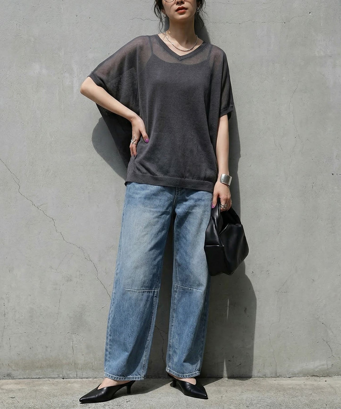 V-Neck Boat Neck Sheer Dolman Knit Ladies