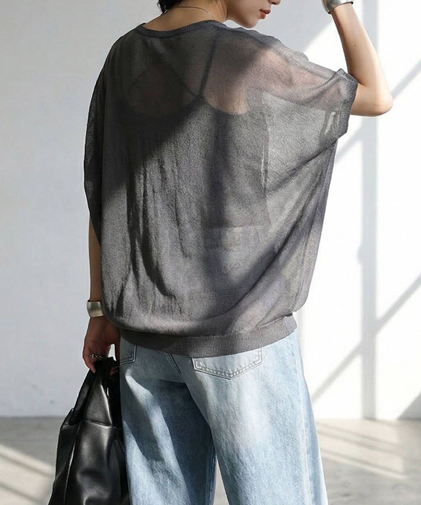 V-Neck Boat Neck Sheer Dolman Knit Ladies